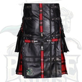 Men’s Black Leather with MacGregor Tartan Hybrid Kilt – Premium Scottish Utility Wear